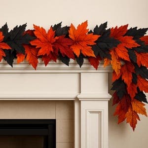 Handmade Black & Orange Fall Leaves Garland: Spooky Halloween Mantel ...