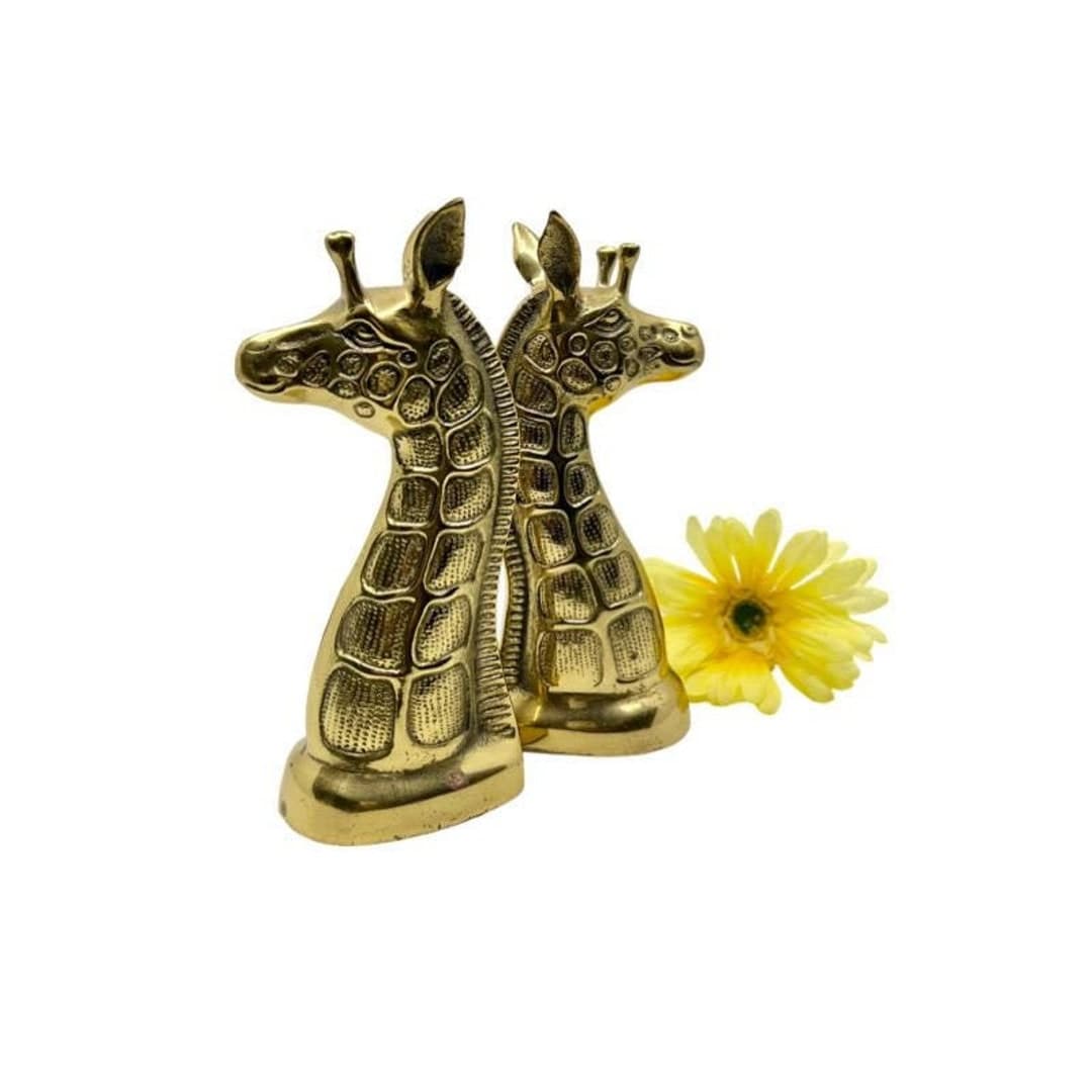 Vintage Brass Giraffe Bookends Unique Home Decor Animal Lovers Gift Mid ...