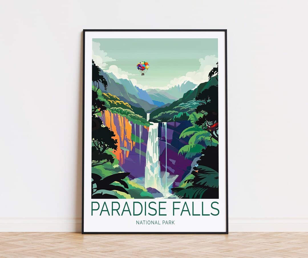 Paradise Falls Travel Print, National Park Poster, Waterfall Art, Movie ...