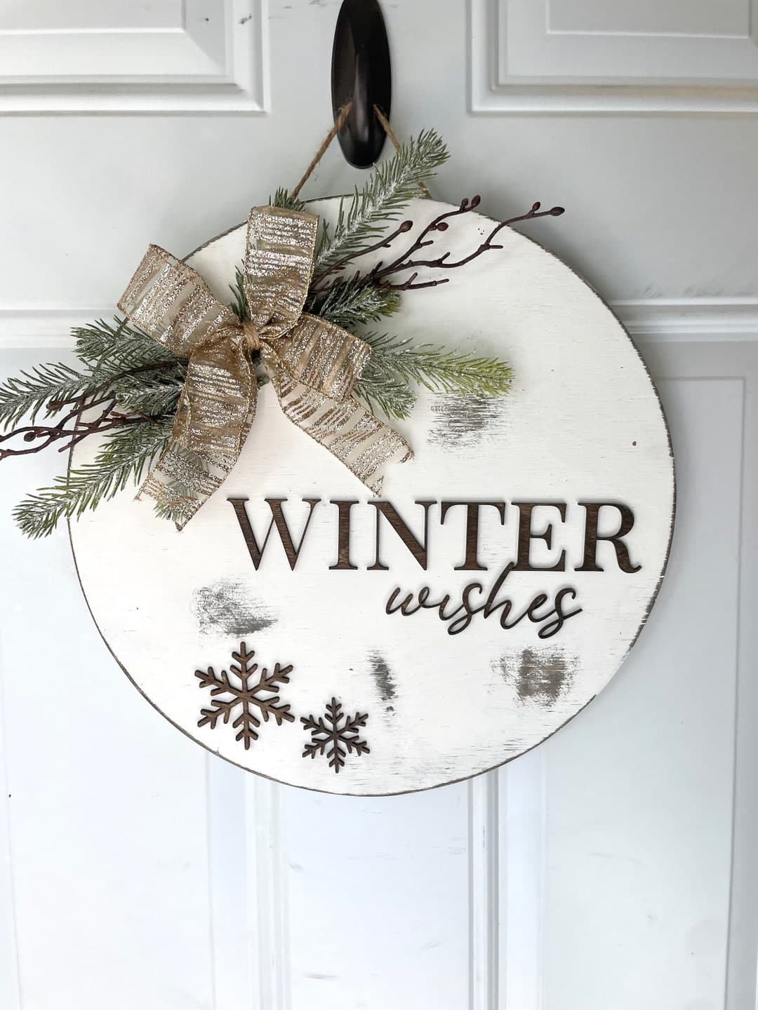 Winter Wishes Door Hanger Winter Sign Front Door Winter Wreath Holiday ...