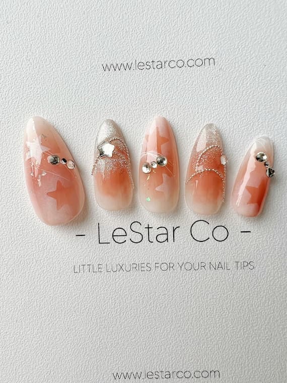 Reusable Peach Meteor | Premium Press on Nails Gel Hand Painted ...