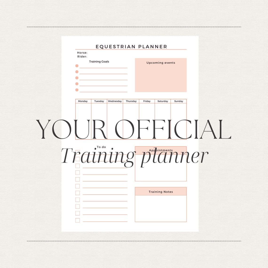 Weekly Equestrian Planner, Printable, Download, Equestrian Organiser ...
