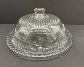 Princess House Crystal Clear Glass Heritage Pattern Design Cake Stand ...