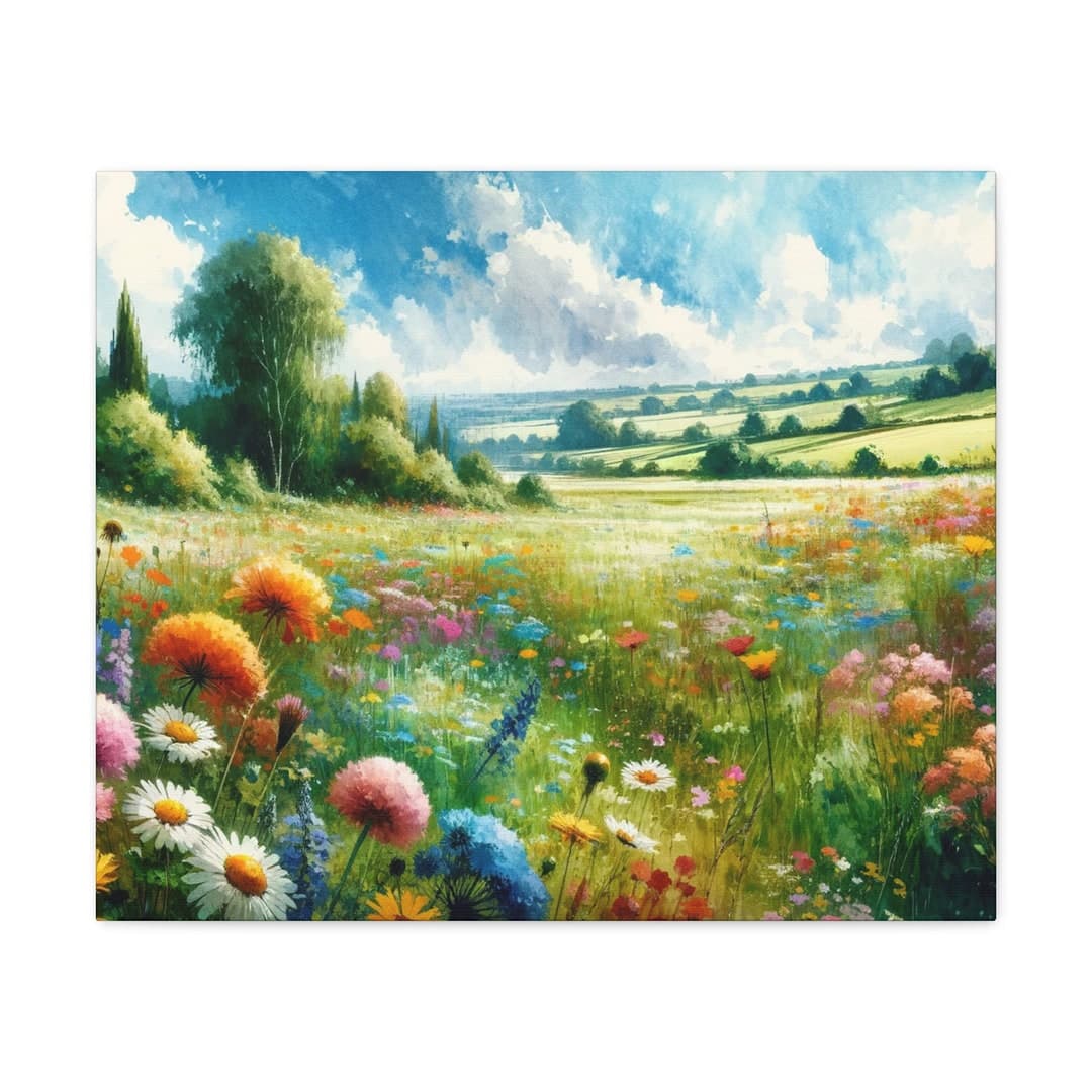 Springtime Wildflower Meadow Canvas - Vibrant Watercolor Floral Art ...