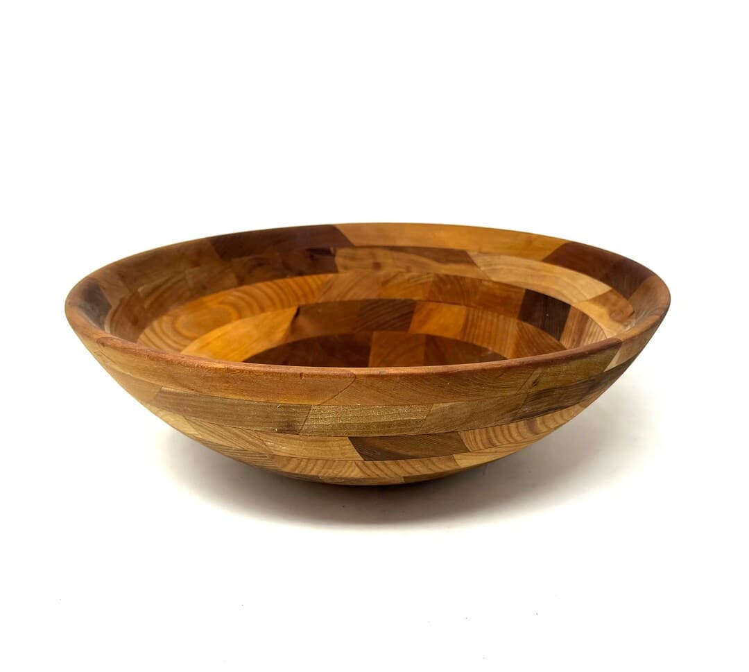 Large 14 Acacia Wood Round Salad Fruit Bowl / Vintage Acacia Wood Round ...