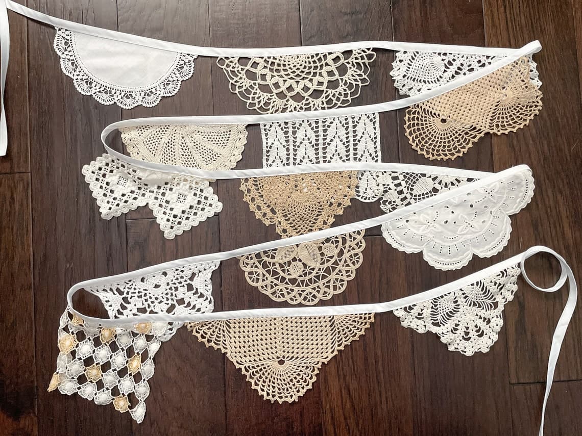 Lace Doily Bunting Flag Banner, Vintage Lace Garland, Wedding ...