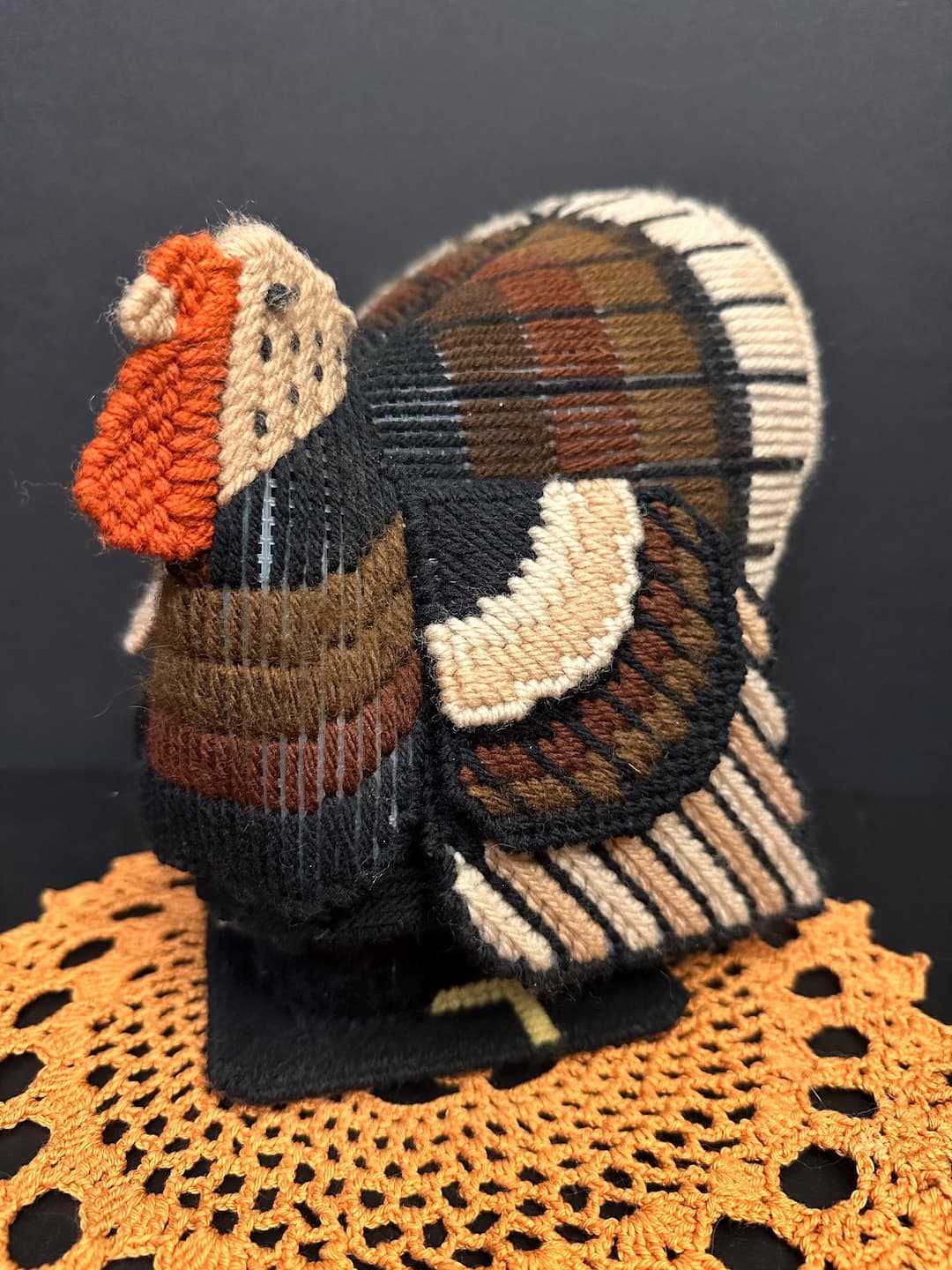 Vintage Plastic Canvas THANKSGIVING Turkey Centerpiece Completed ...