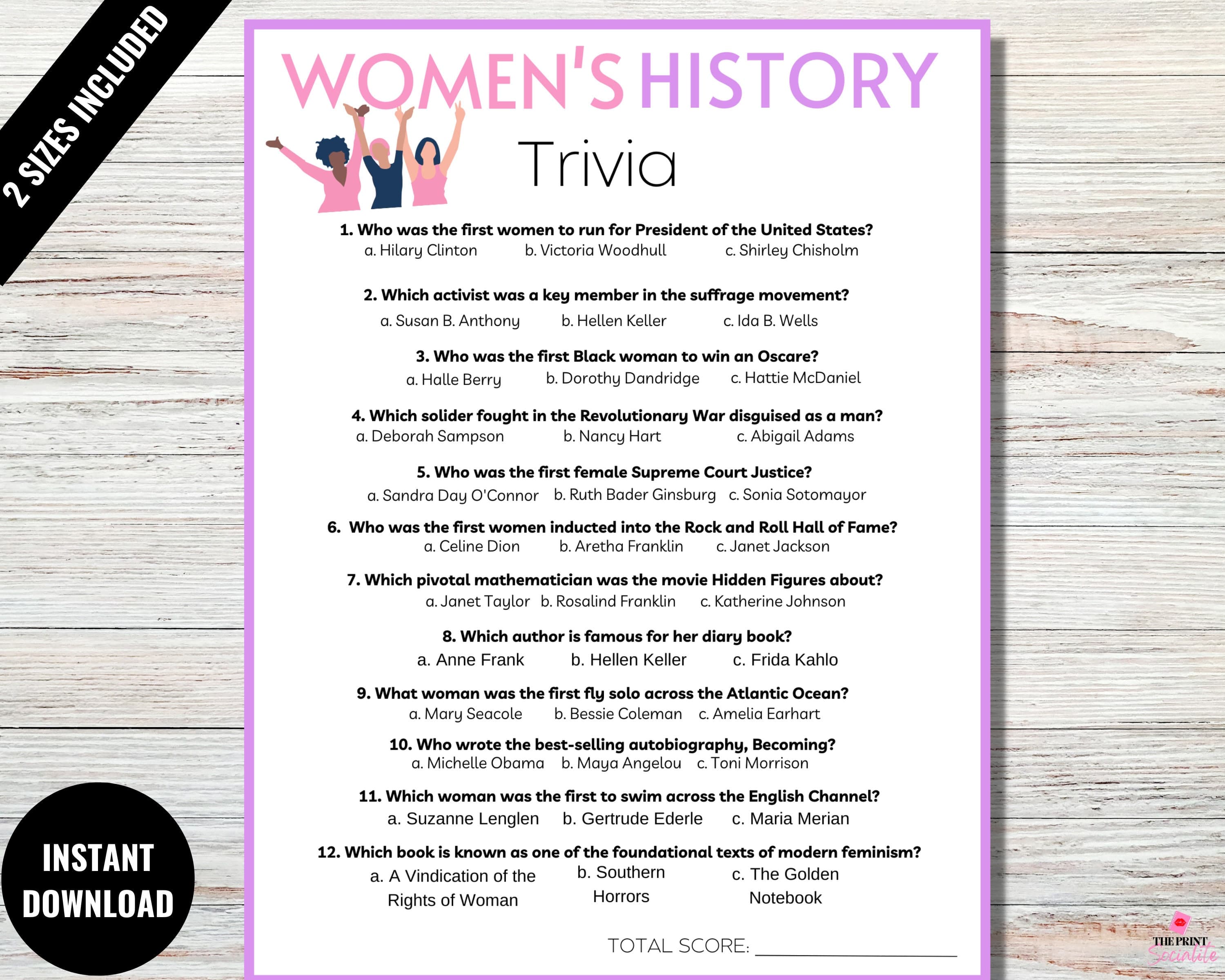 Women's History Trivia, Women's History Month Game, International Women ...