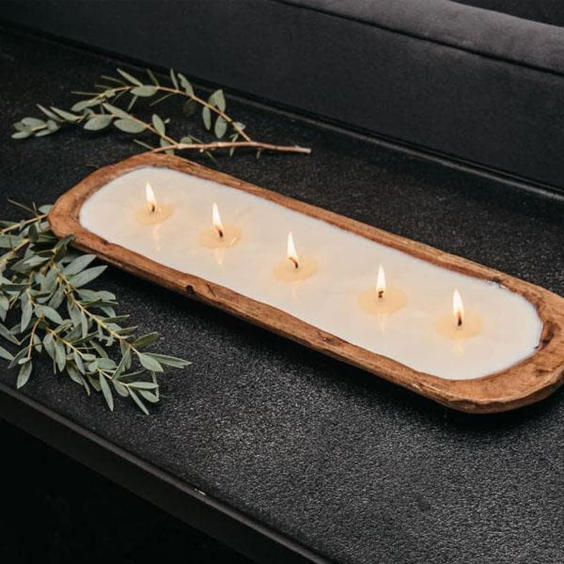 Long Wood Dough Bowl Candle 5 Wick Wood Bowl Candle Bread Bowl Candle ...