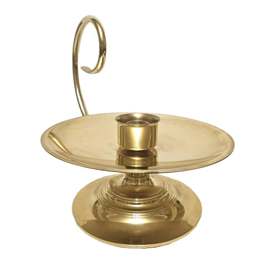 BALDWIN Brass Chamberstick Candle Holder W Loop Forged in America Large ...