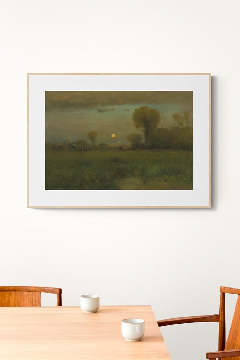 Vintage Harvest Moon Landscape | Digital Art Print Set | Vintage ...