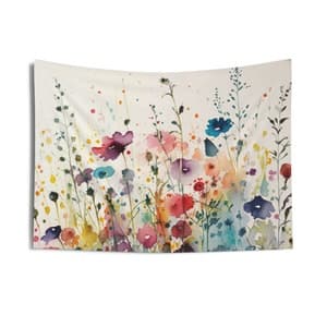 Watercolor Wildflowers Tapestry Colorful Floral Fabric Wall Hanging ...