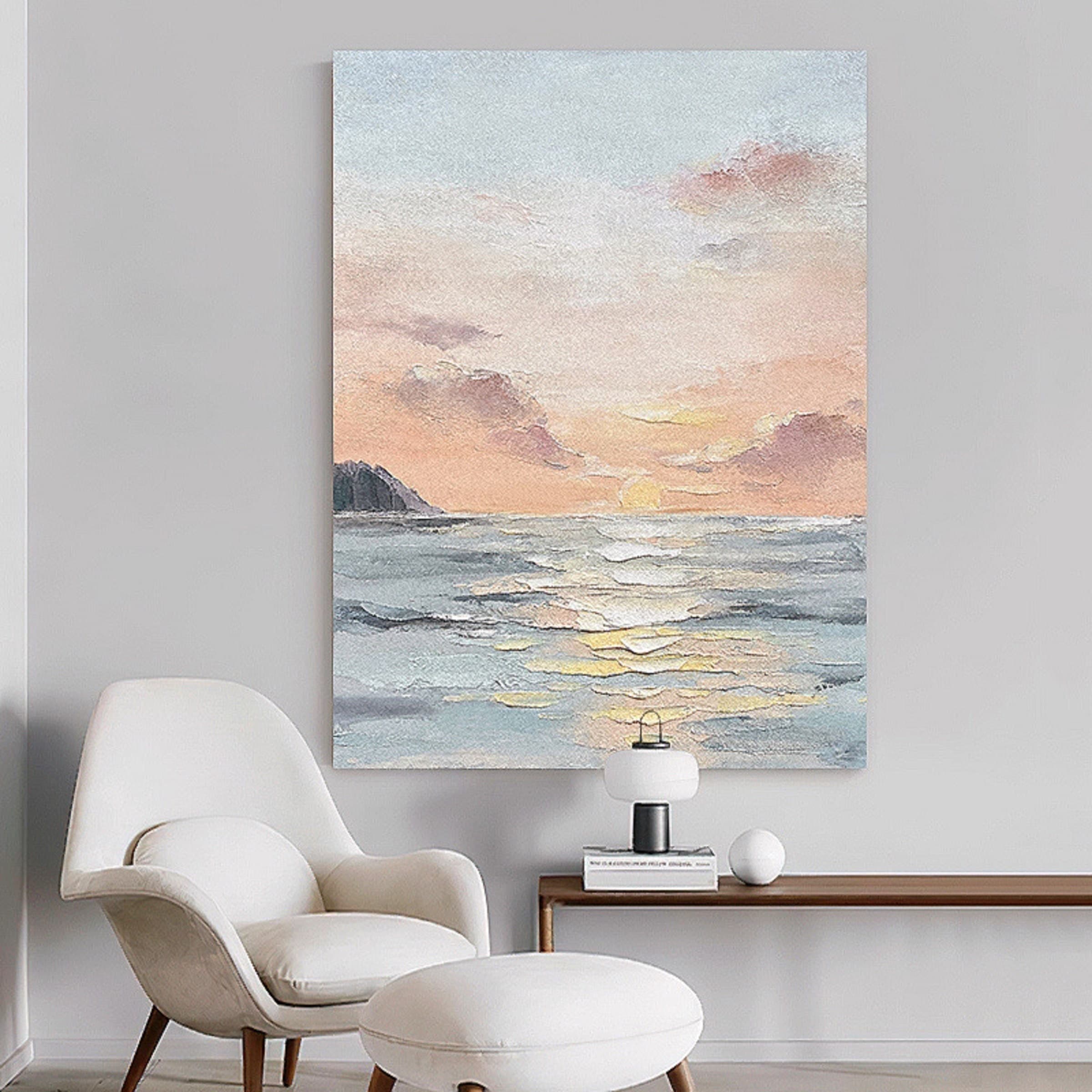 Ocean Painting on Canvas Sunset Wall Art Oil Seascape Painting - Etsy