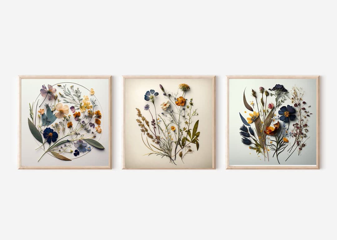 Vintage Pressed Wildflower Wall Art Prints, Printable Pressed ...