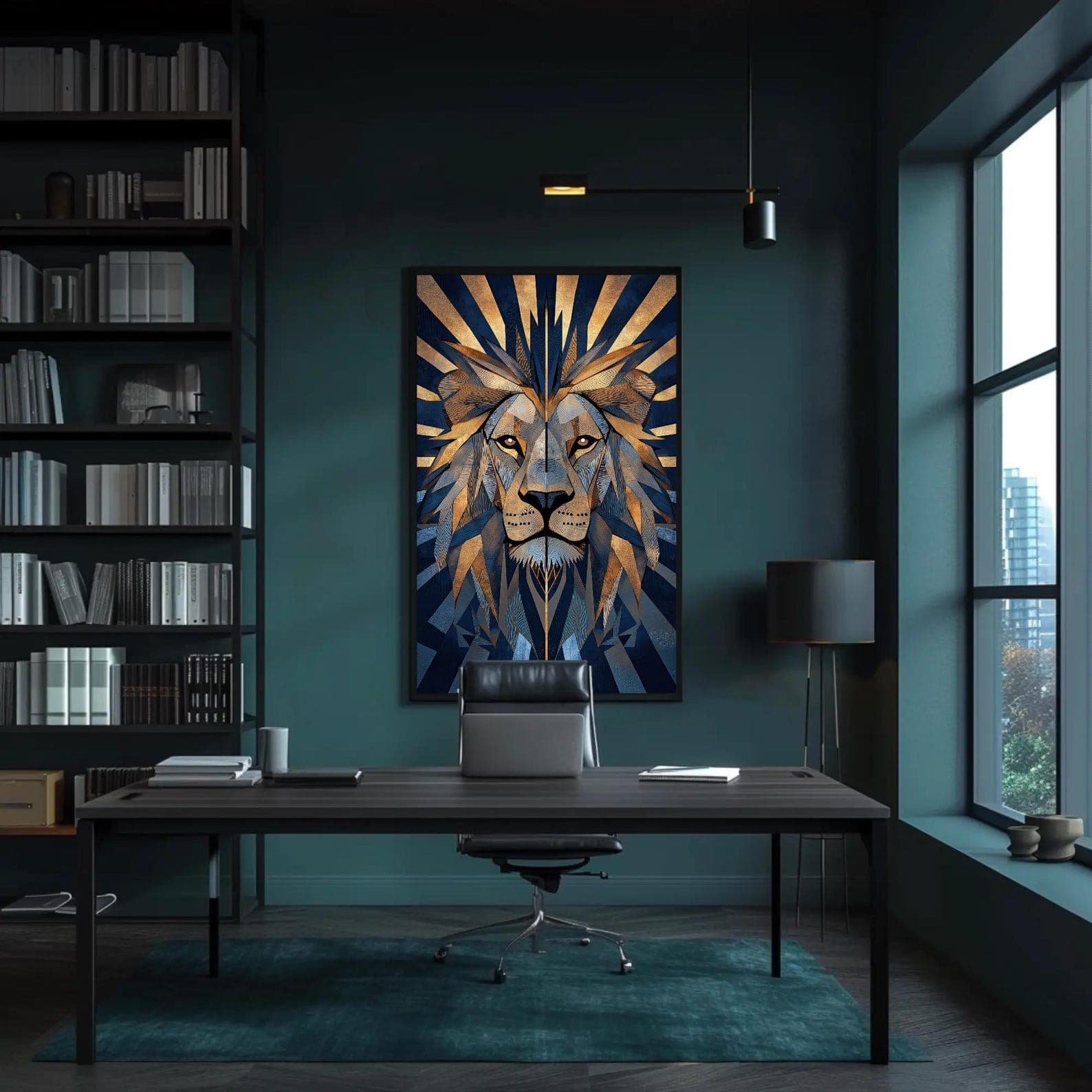Geometric Lion Portrait Canvas Print, Bold Abstract Animal Art, Modern ...