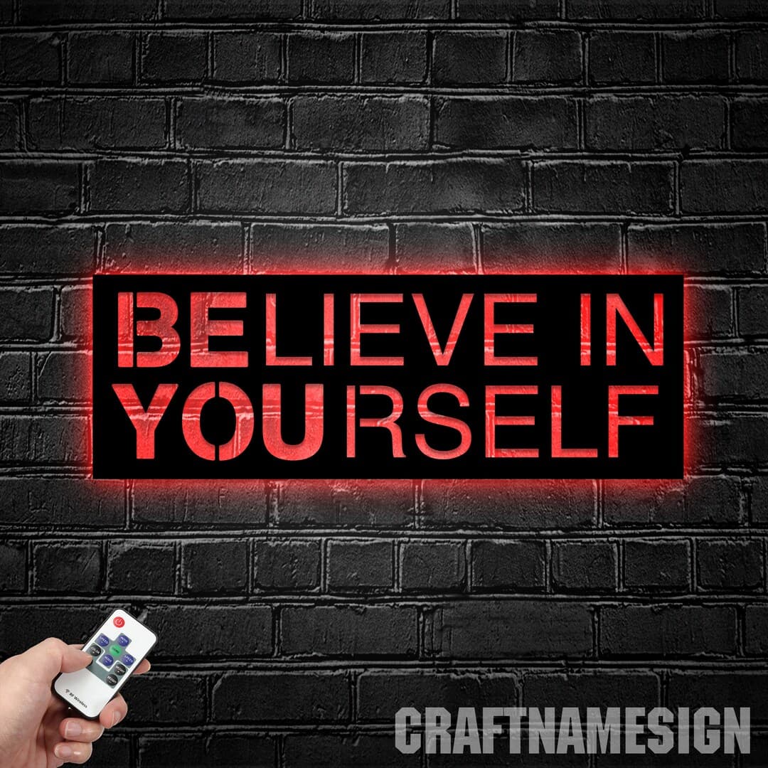 Believe in Yourself Metal Wall Art Led Light, Positive Quotes Metal ...