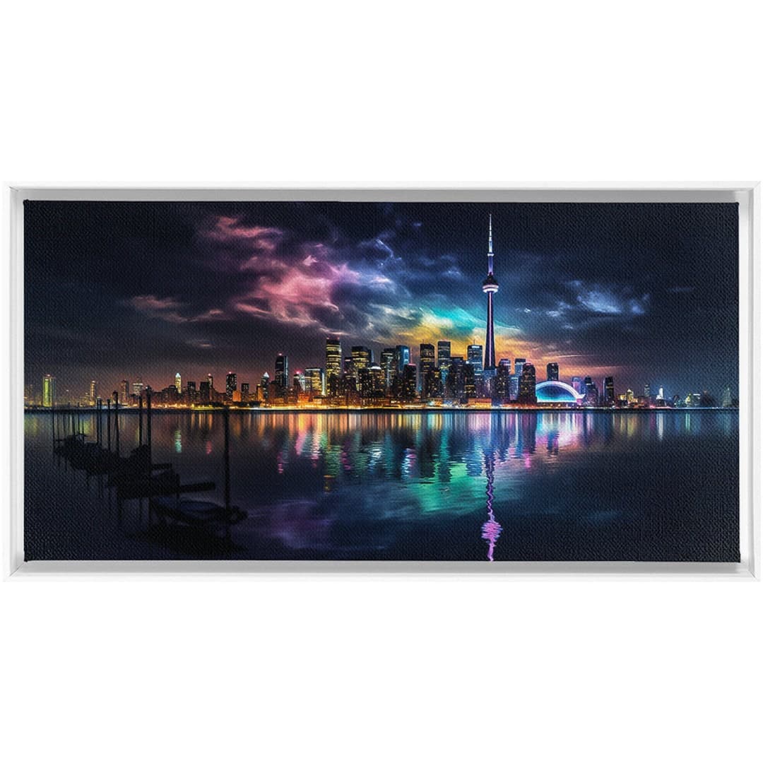 Toronto Skyline Framed Night Photo, Colorful Cityscape Canvas Print ...
