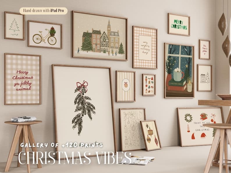 Christmas Wall Art Bundle 120 Prints, Holiday Printable Poster Set ...