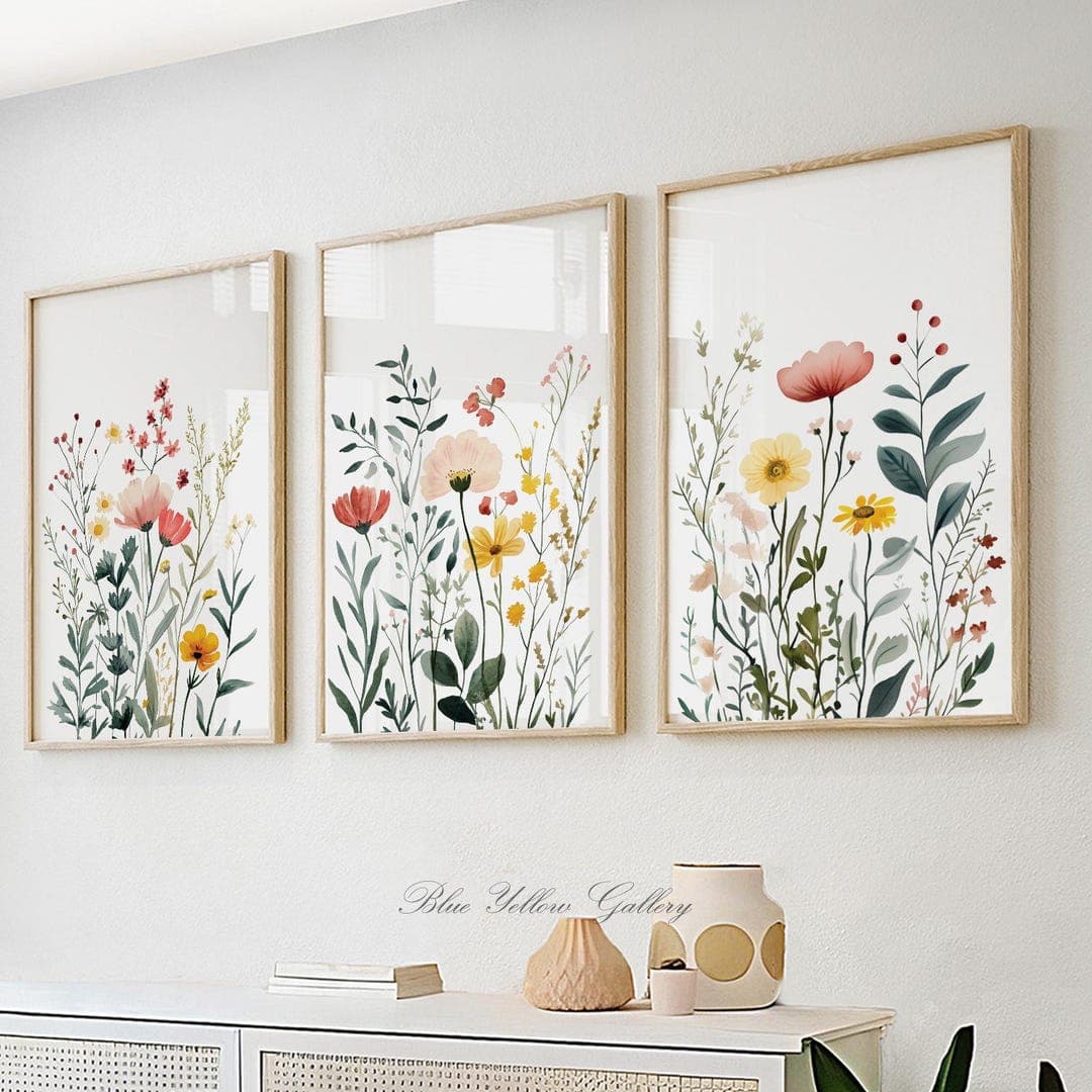 Summer Wildflower Botanical Wall Art Set of 3 Print, Boho Floral Print ...