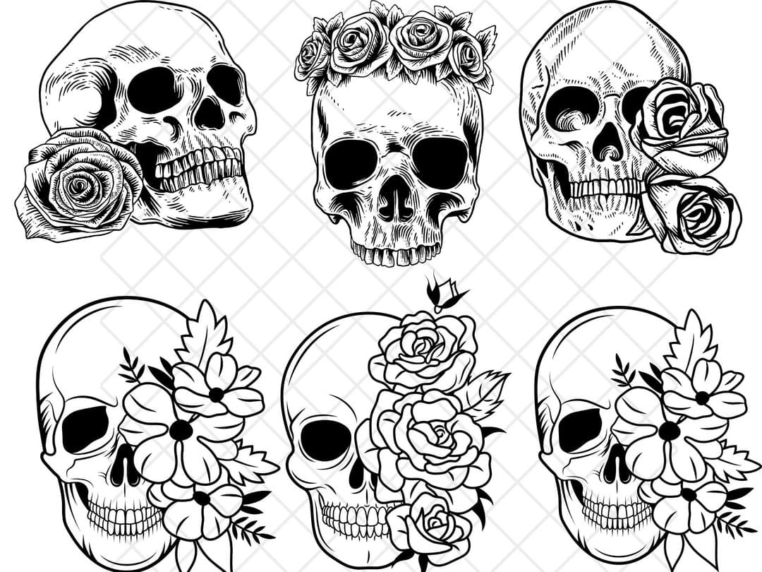 Fichier svg tête de mort fleur tête de mort svg tête de - Etsy France