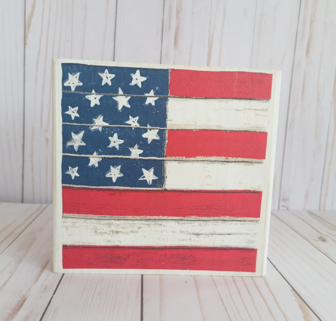 American Flag Wood Block Sign Larger Size, Country and Farmhouse Decor ...