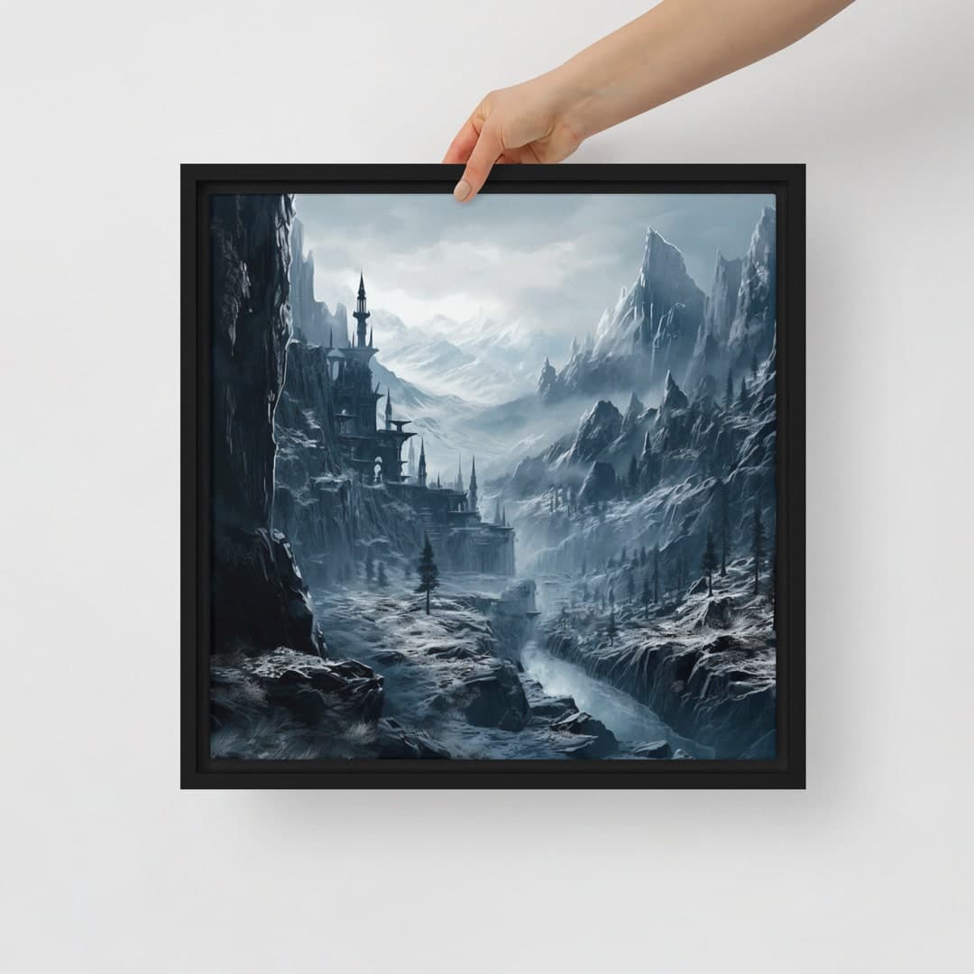 Framed Canvas Frozen Ruins Fantasy Castle Print, Forest Mountain Art ...