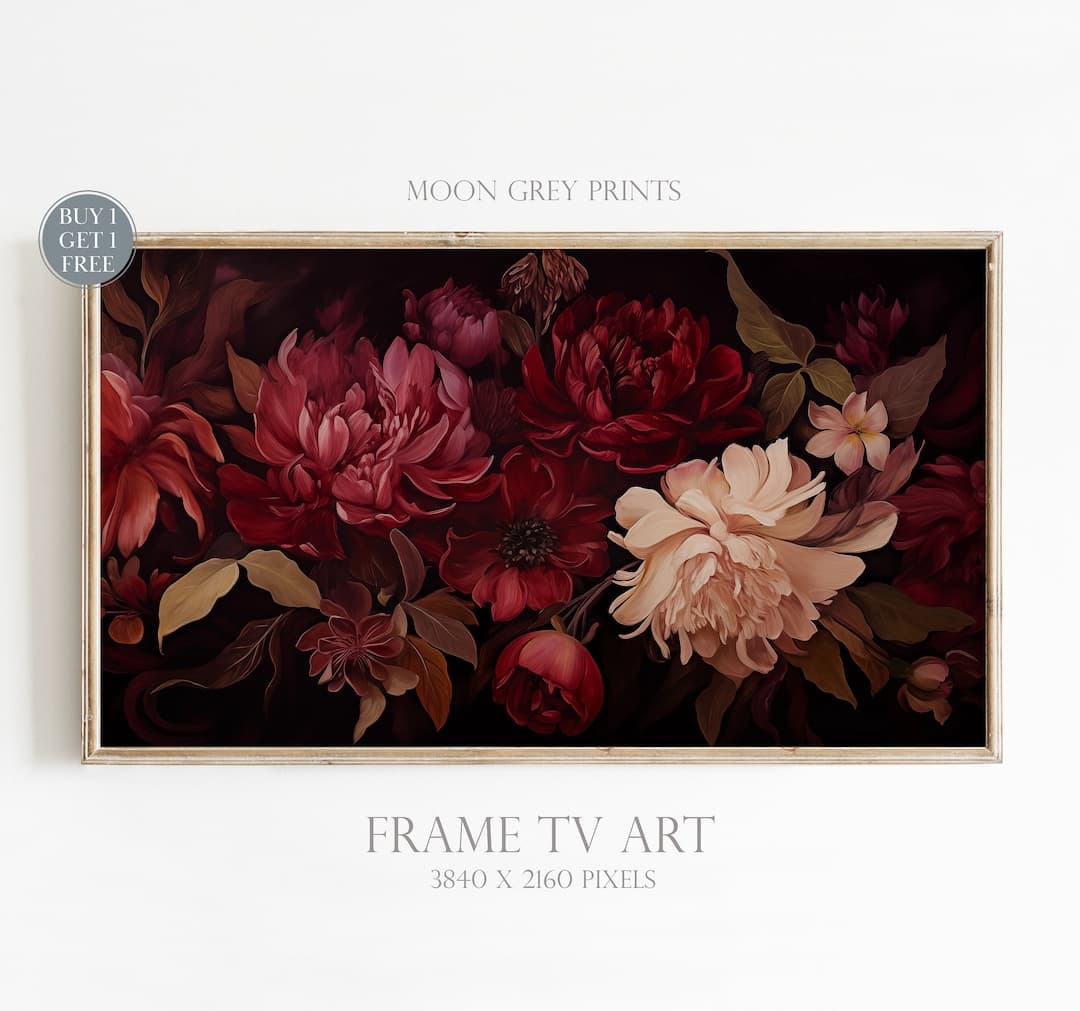 Floral Still Life Frame TV Art, Dark Academia Photorealistic Oil ...