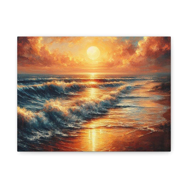 Golden Sunset Over Ocean Waves Wall Art Beach Landscape Canvas Print ...