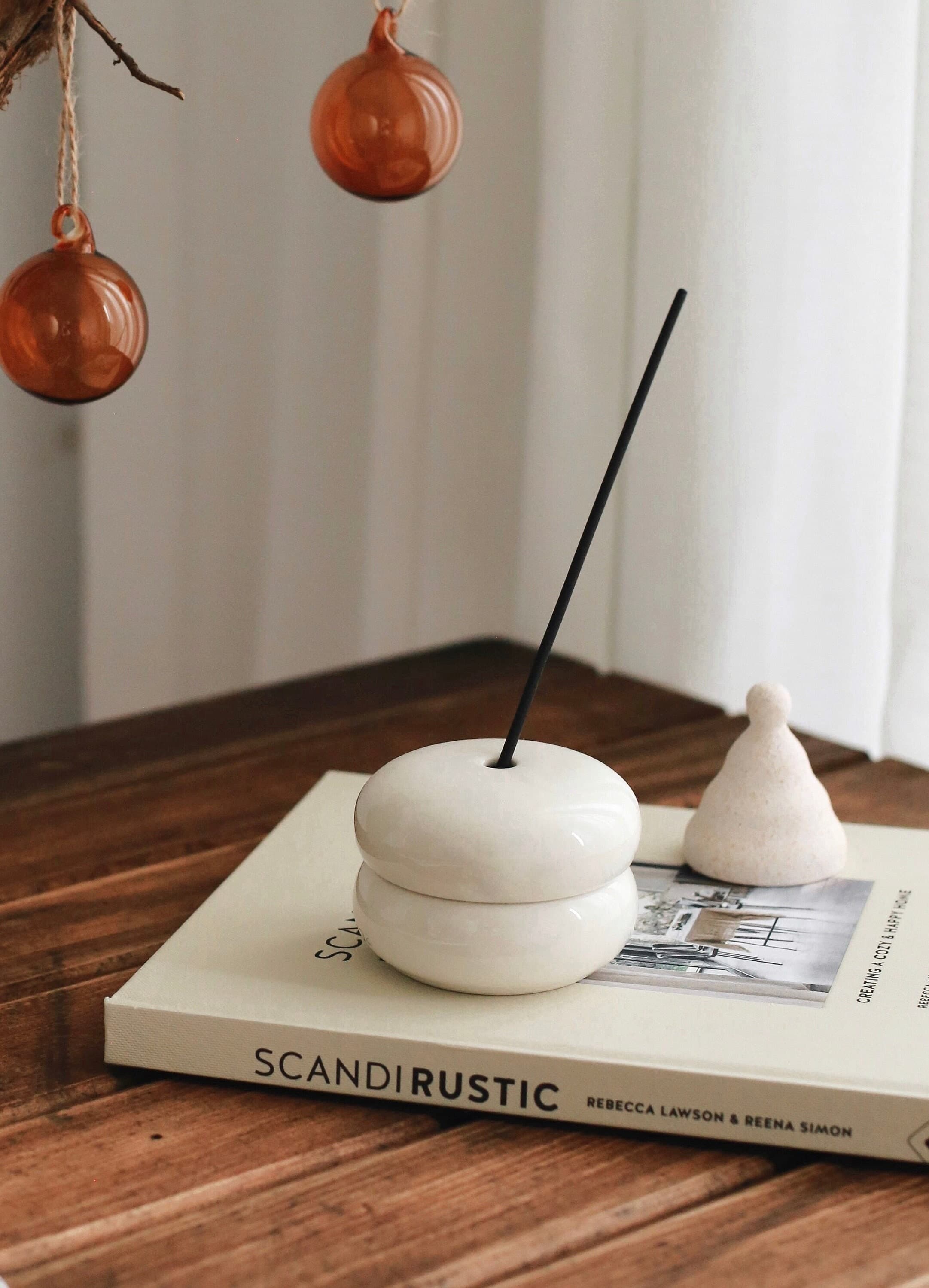 White Ceramic Incense Holder, Modern Stoneware Incense Burner ...