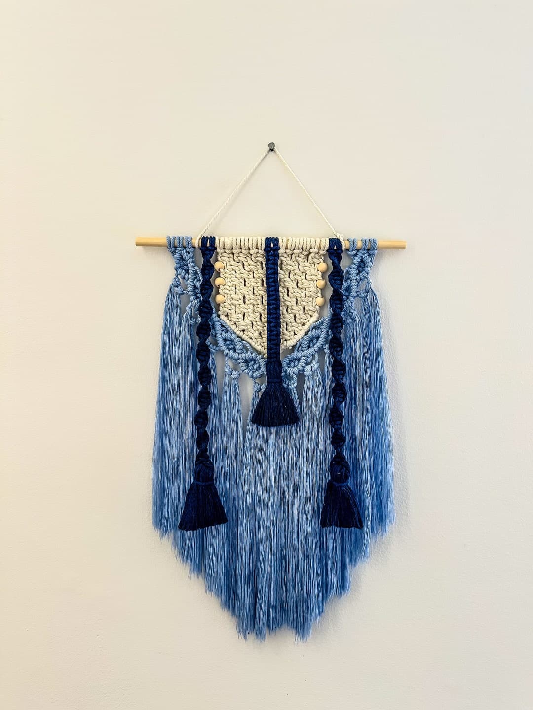 Handmade Indigo Macrame Wall Hanging With Tassels and Wooden Beads ...