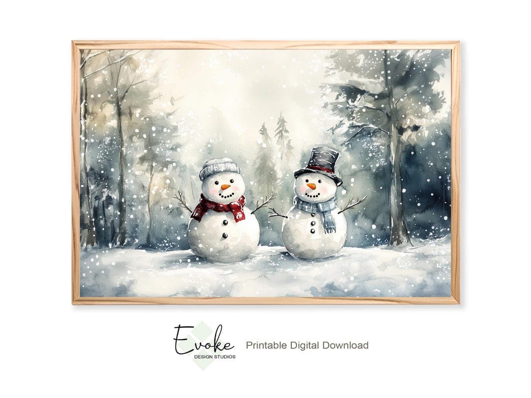 Printable Whimsical Snowmen in Winter Wonderland Charming Vintage ...