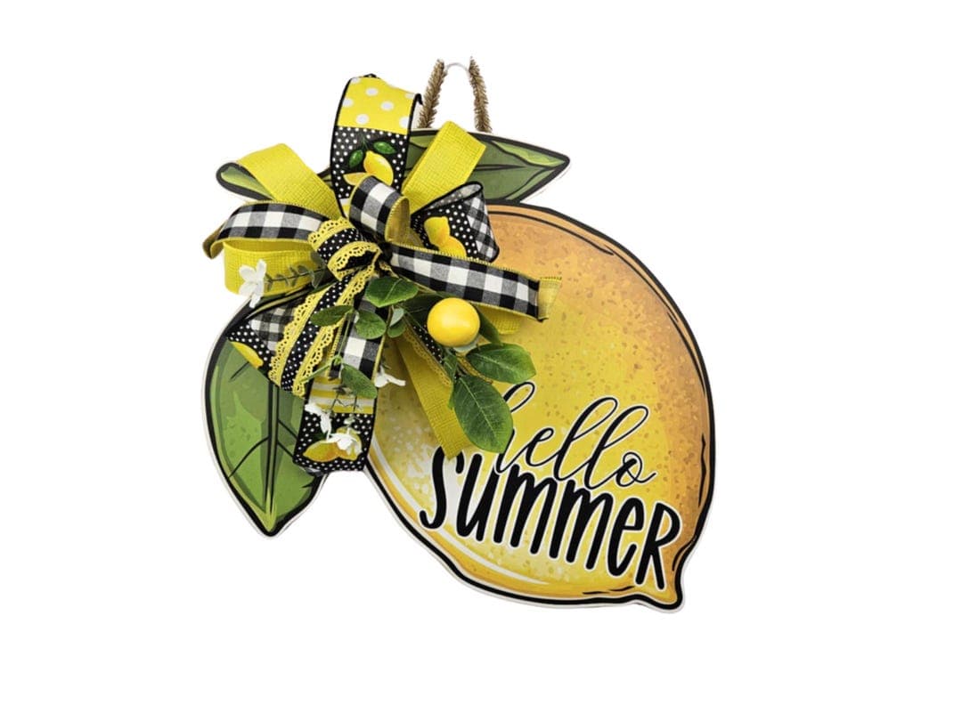 Hello Summer Lemon Door Hanger, Yellow Front Door Wreath, Summer Citrus ...