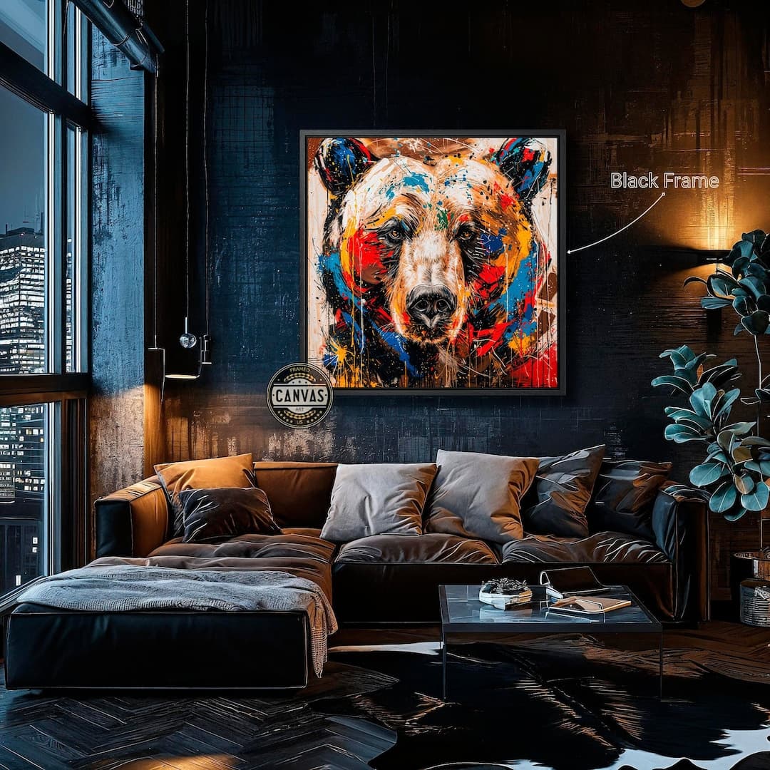 Colorful Grizzly Bear Framed Canvas Print Abstract Bear Canvas Wall Art ...