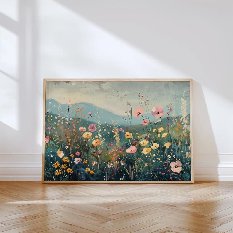 Field of Wildflowers Acrylic Painting Nature Meadow Wilderness Cottage ...
