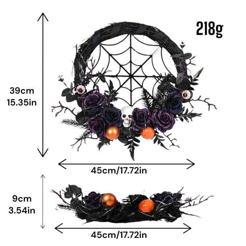 Spooky Halloween Wreath LED Light up Wreath Black Roses & Skull Decor ...
