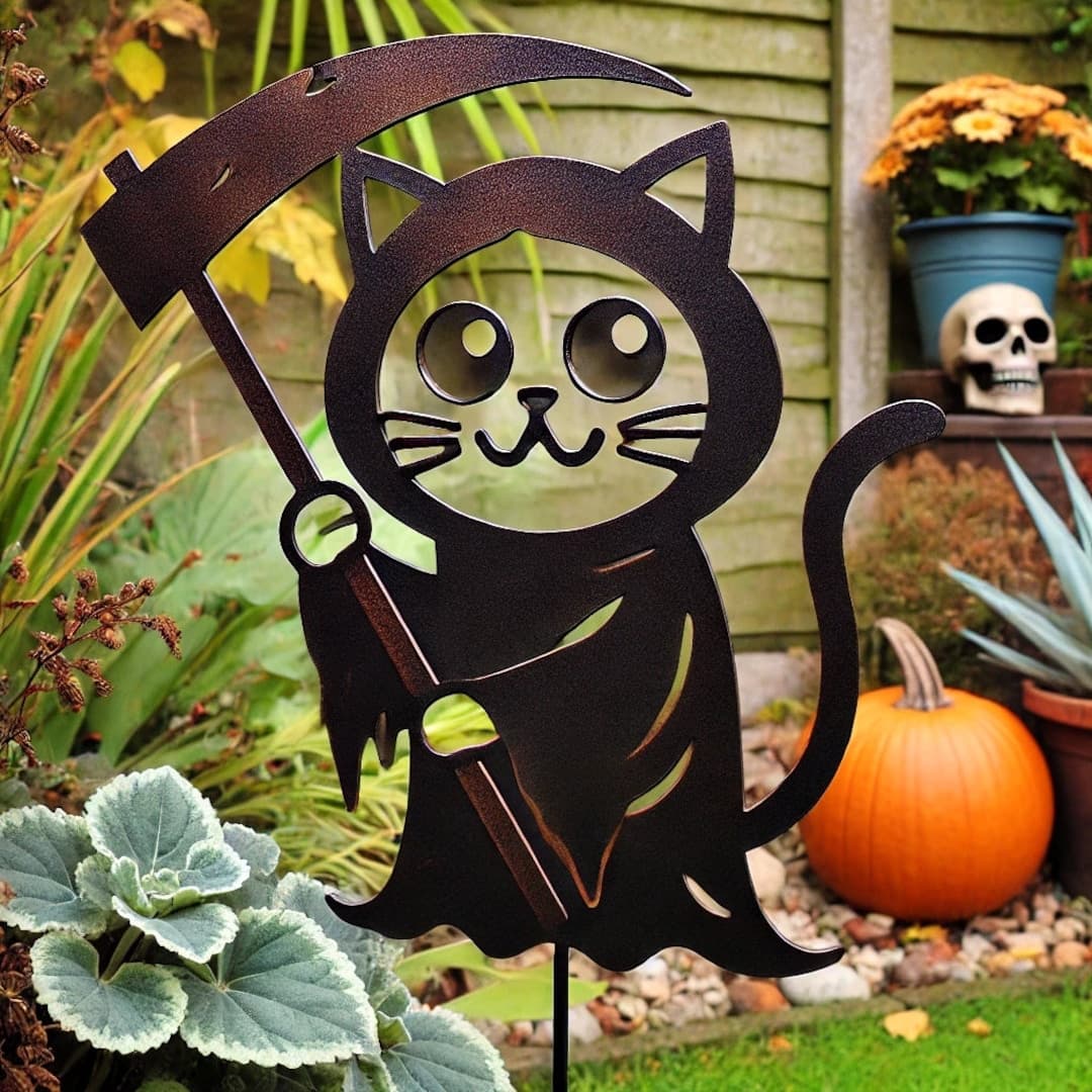Whimsical Cat Reaper - Garden Stakes - Etsy