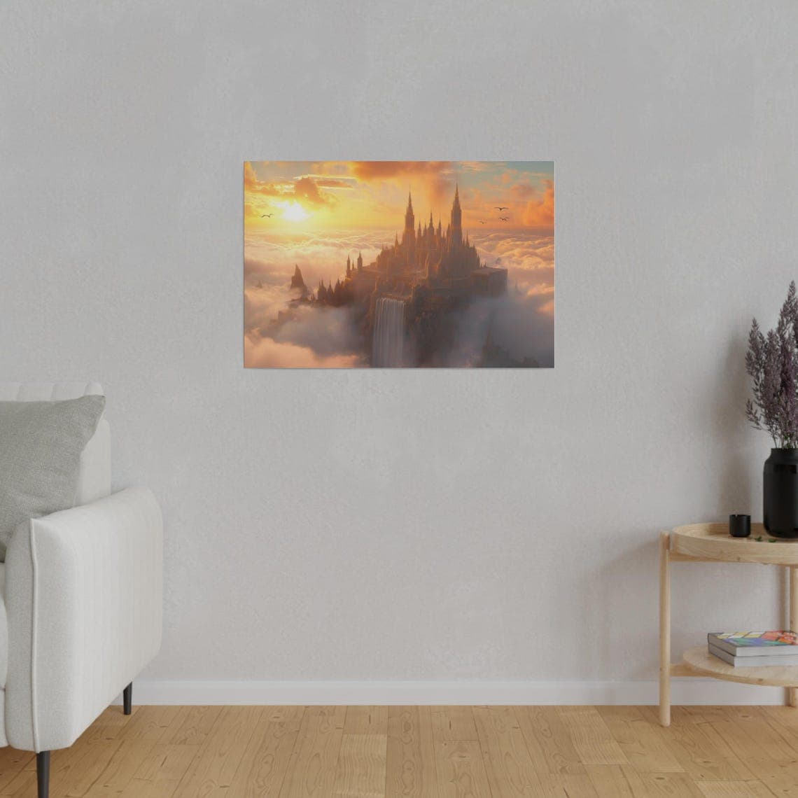 Canvas Art Print, Floating Citadel Clouds Fantasy Wall Decor, Stretched ...