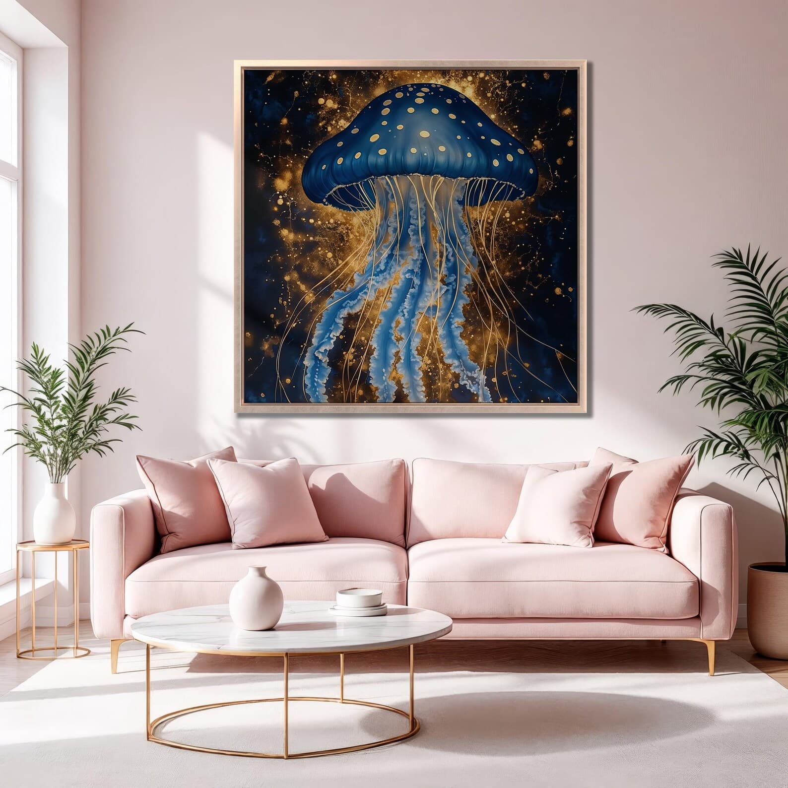 Blue Jellyfish Framed Canvas Print Marine Life Luxury Canvas Art ...
