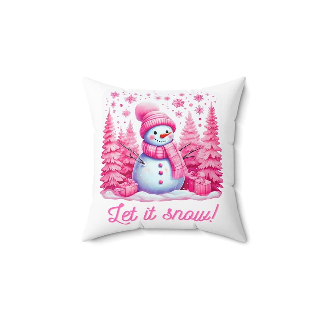 Snowman Square Pillow, Let It Snow Pink Christmas Cushion, Winter Home ...