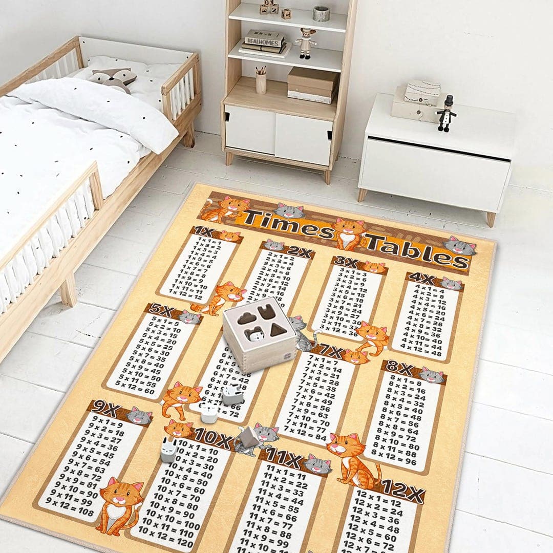 Times Tables Rug Cute Cats Math Learning Mat for Kids Room Decor ...
