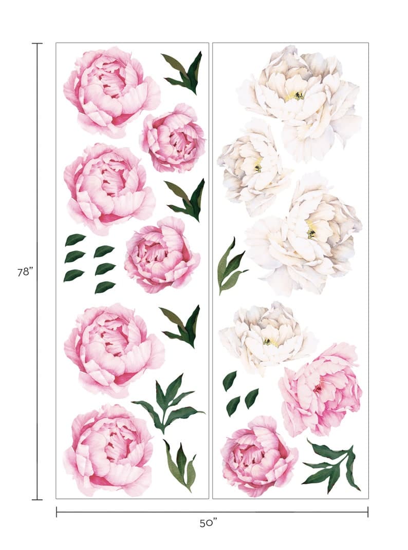 Peony Flowers Wall Sticker Vivid Pink Watercolor Peony Wall - Etsy