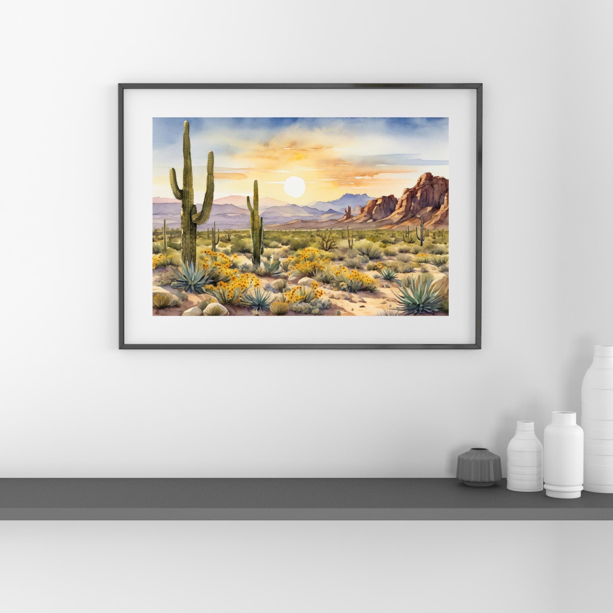 Saguaro National Park Watercolor Painting, Sunset Art Print, Desert ...