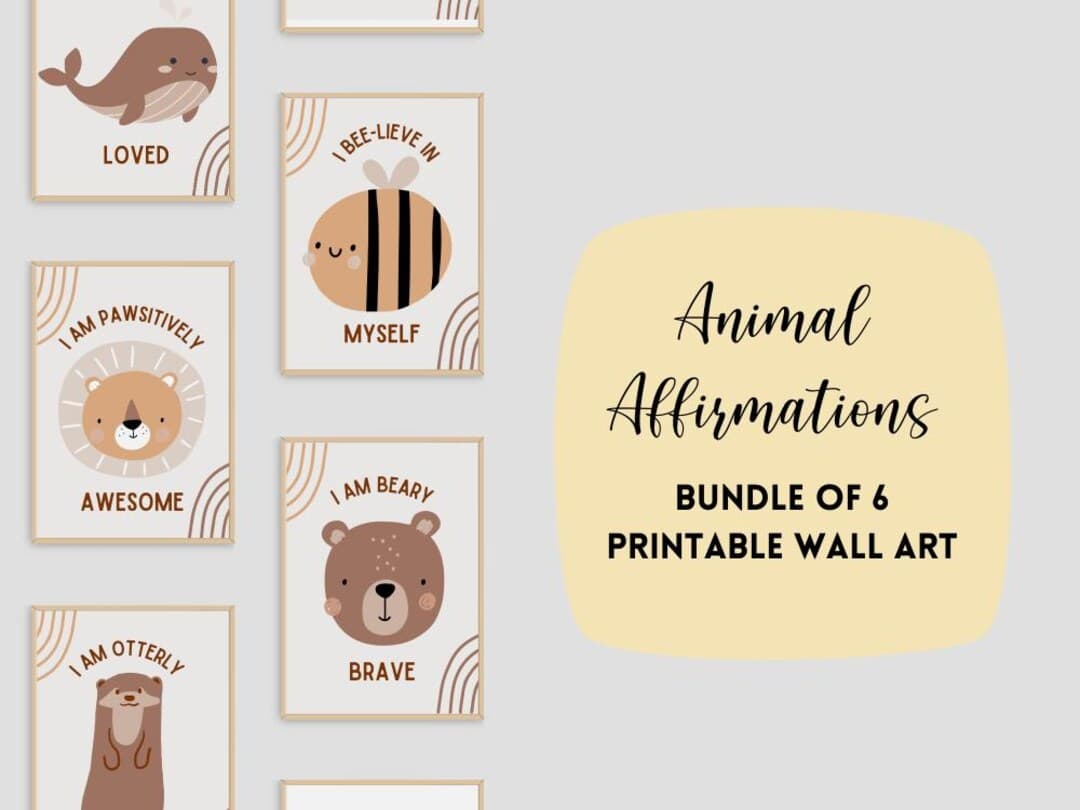 Animal Pun Affirmation Wall Prints for Kids Nursery Decor, Positive ...
