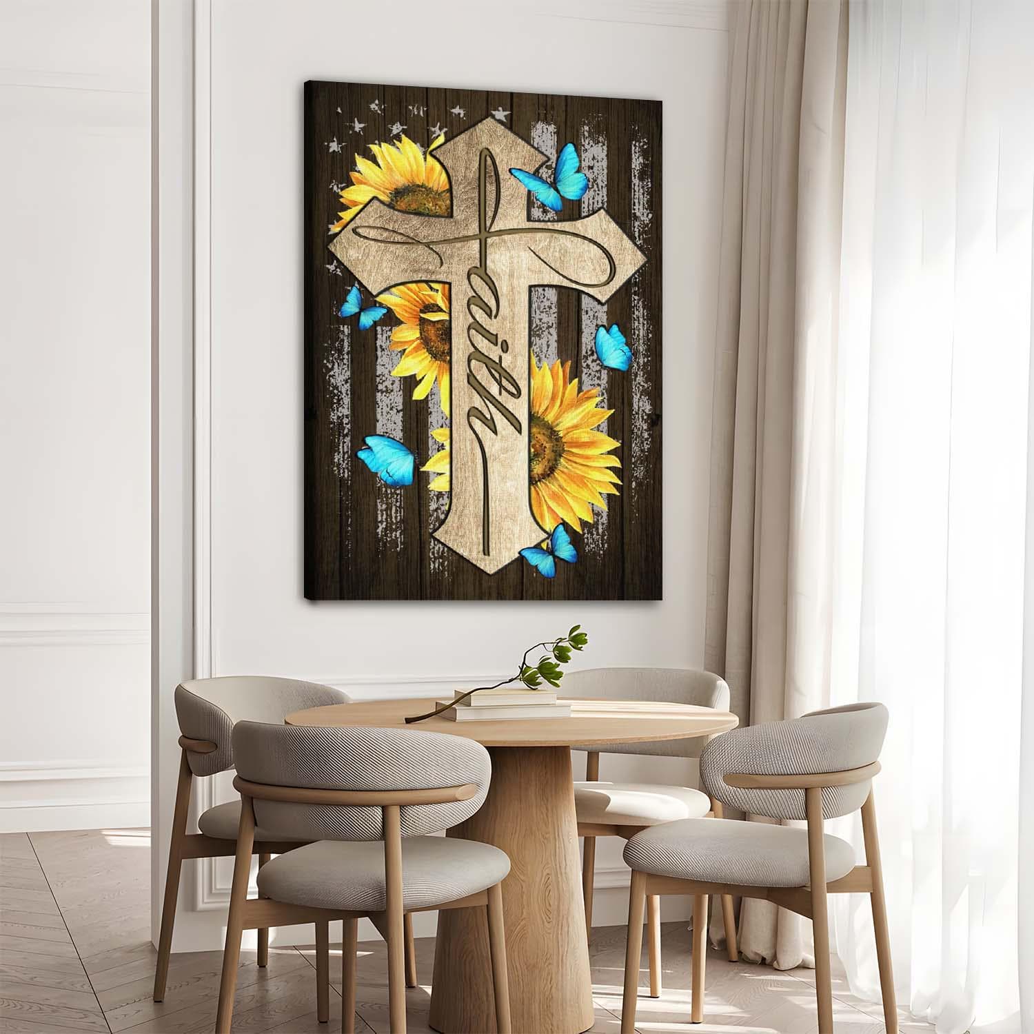 Faith Cross Sunflower Canvas Print: Christian Wall Art - Etsy