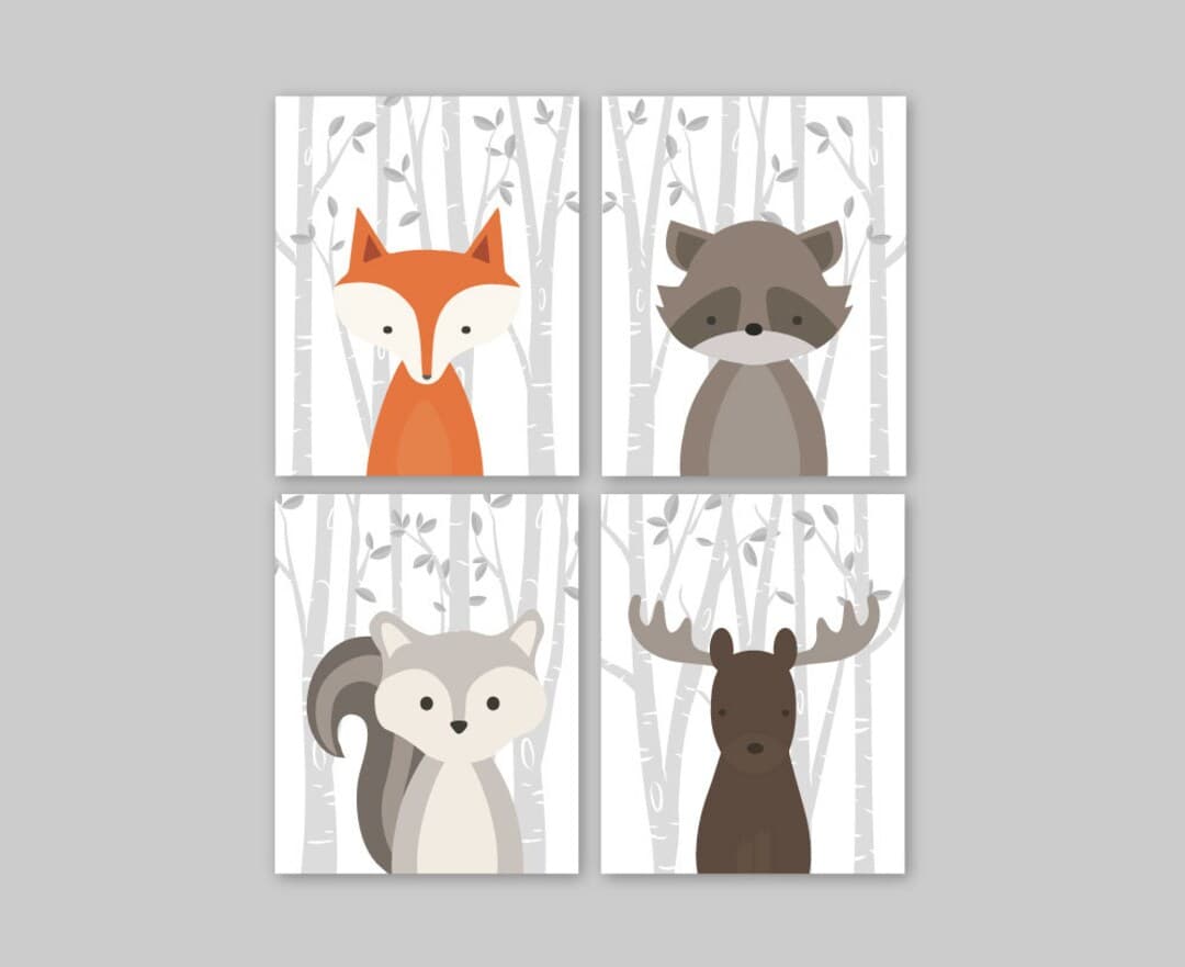 Woodland Animals Wall Art Woodland Nursery Decor Birch Tree Wood Forest ...