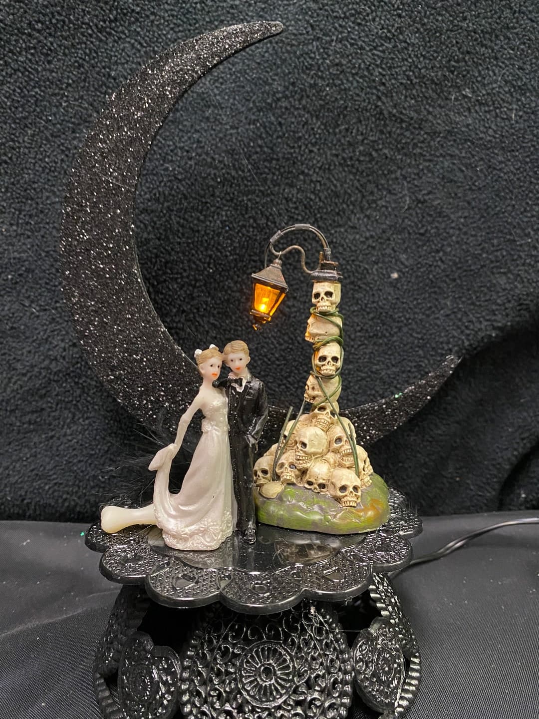 Lighted Skeleton Skull Pole Halloween Wedding Cake Topper Bride Funny ...