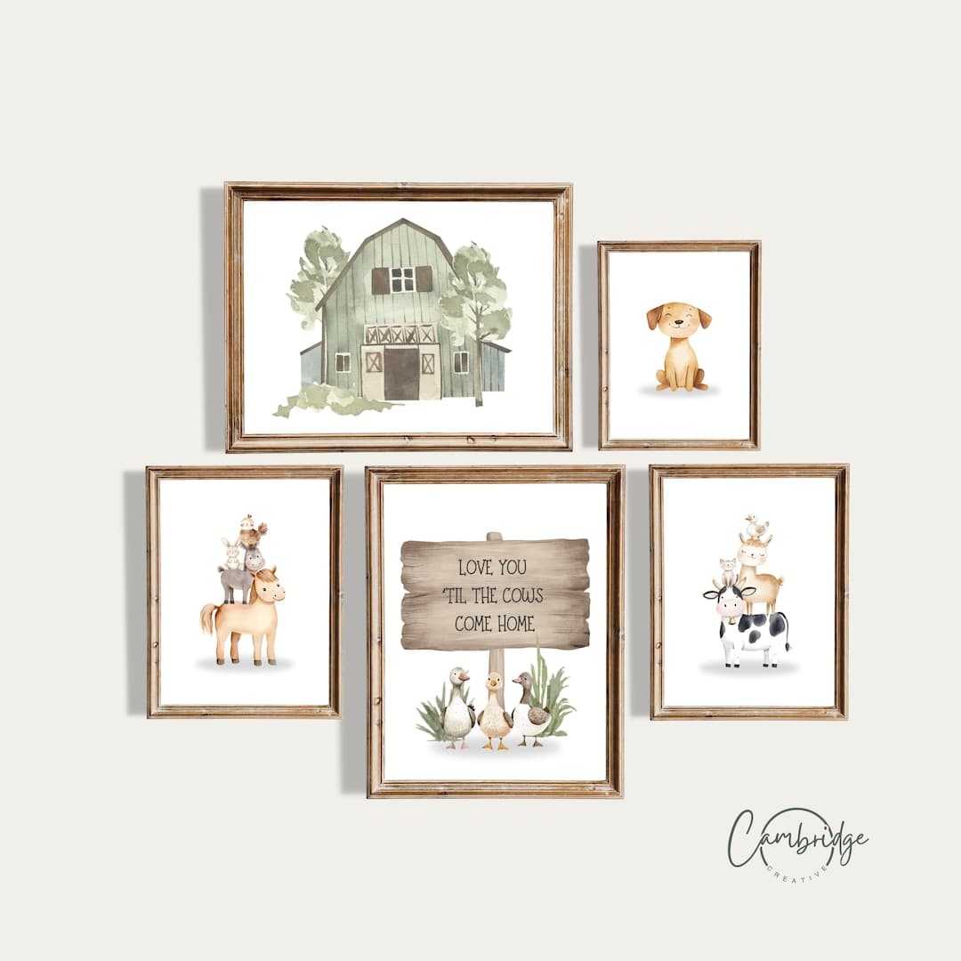 Farm Animal Nursery Prints: Rustic Barn Wall Art Set (digital Download ...