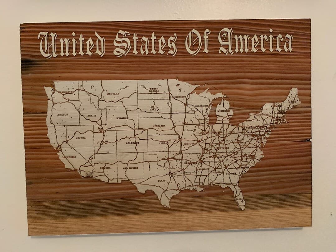 Engraved United States Map – Custom Wood Wall Art, Topographic Gift (16 ...