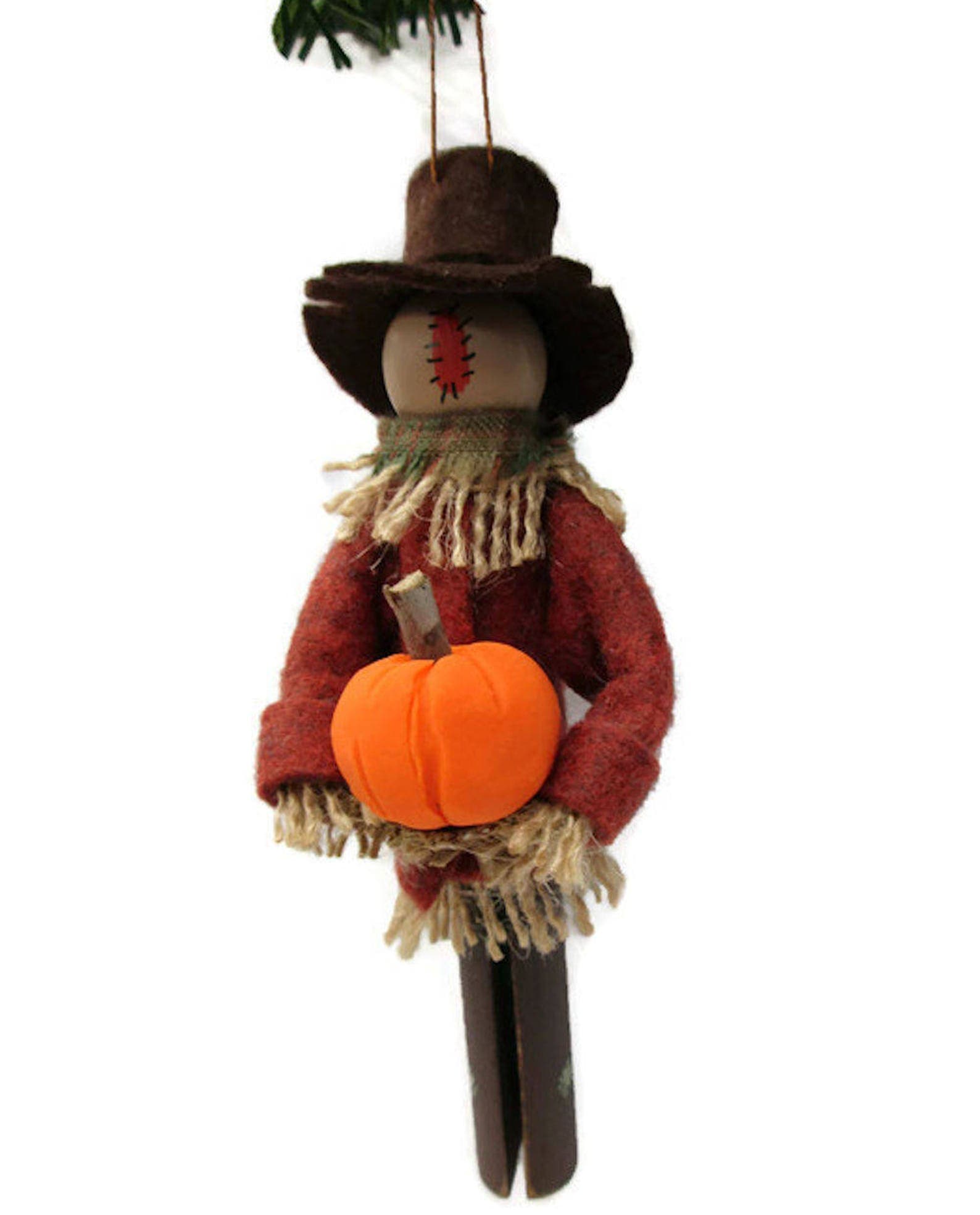 Scarecrow Clothespin Ornament - Burlap Scarecrow, Halloween Ornament ...