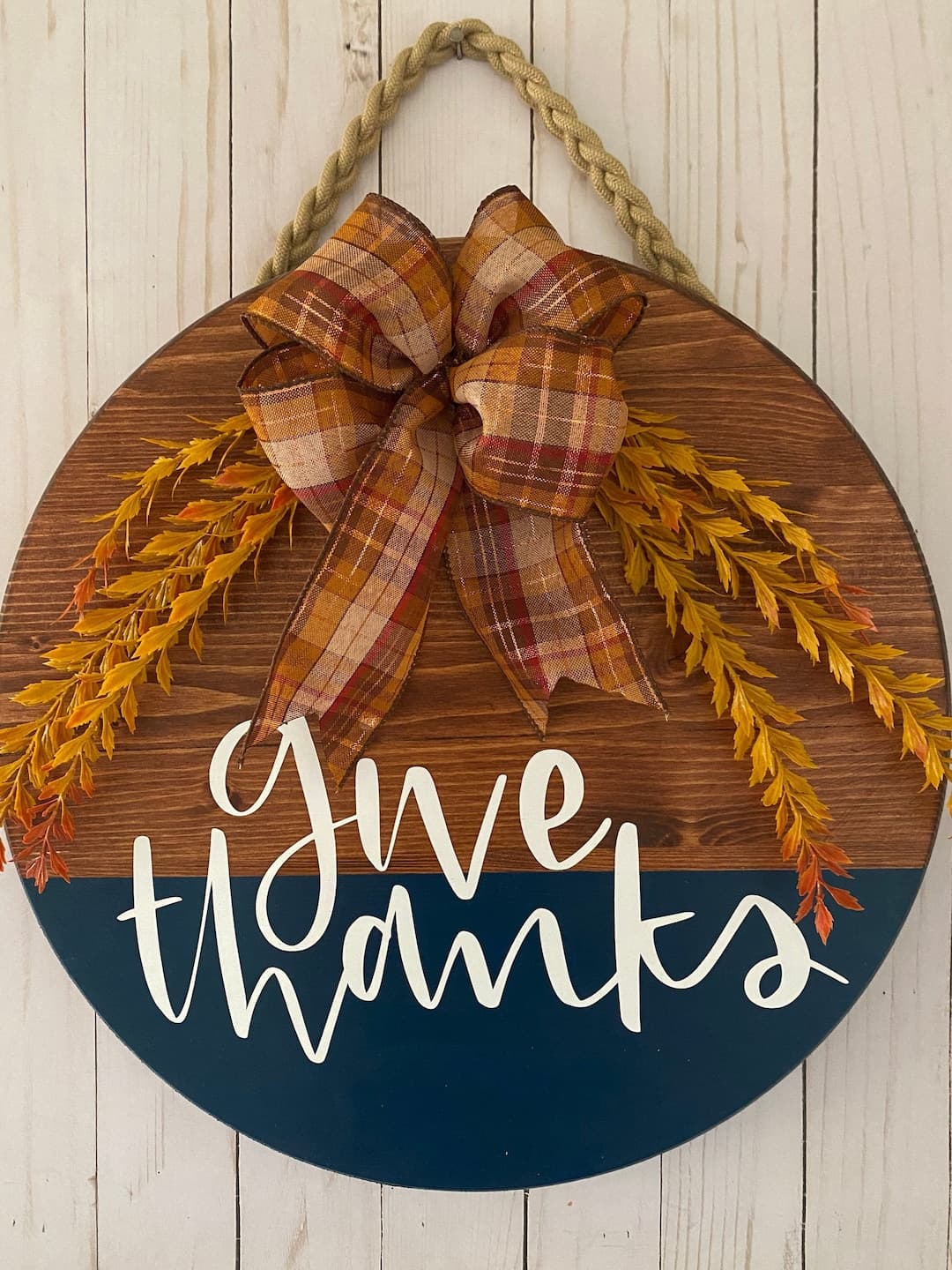 Thanksgiving Door Hanging, Give Thanks Wreath, Wood Wreath, Holiday ...